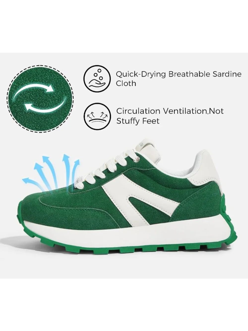 Women's Green Retro Classic Stylish Lace Up Tennis Running Walking Sneakers